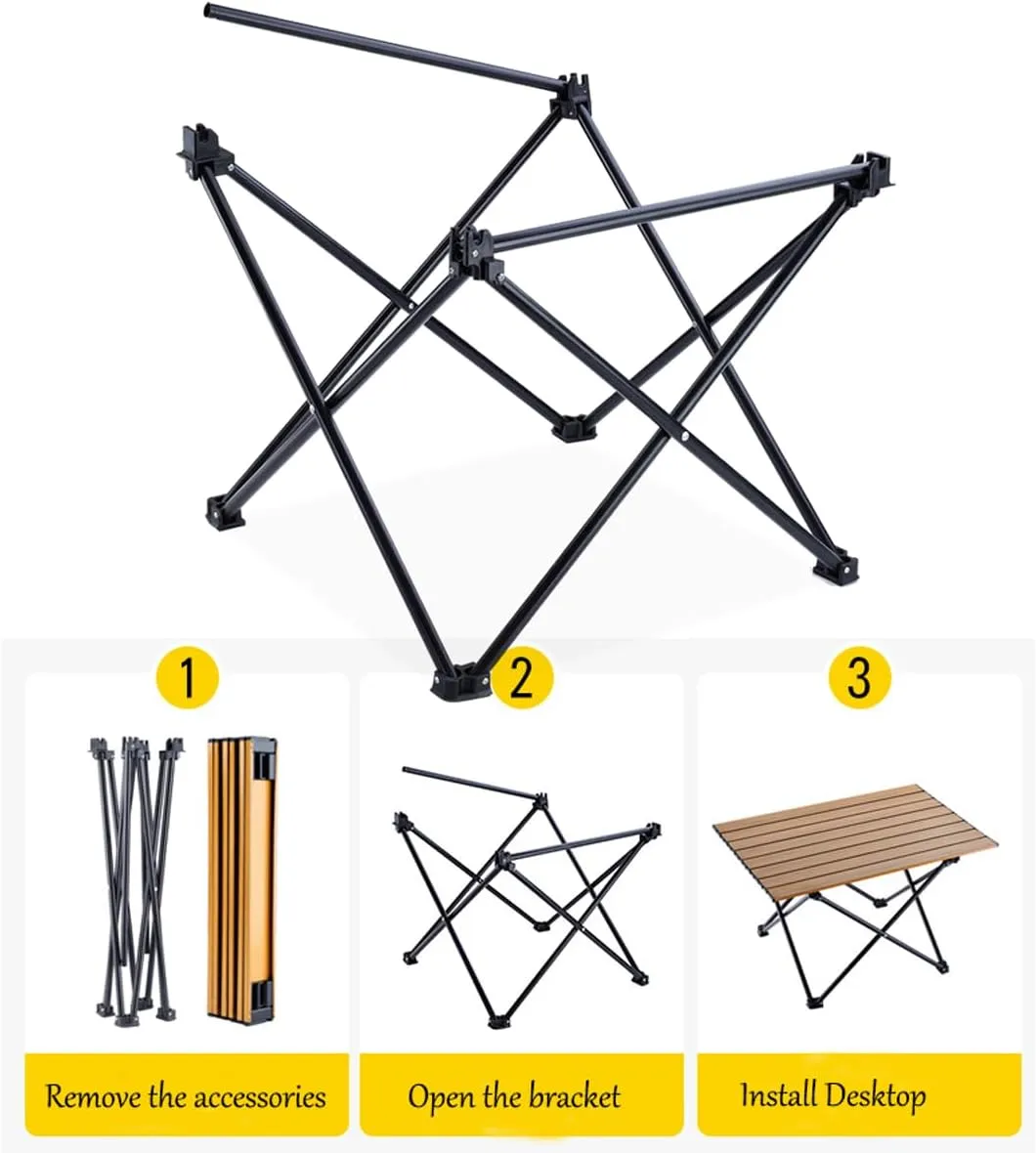 Aluminum Alloy Camping Folding Table - Portable Picnic Desk with Carry Bag, Lightweight Outdoor Dining Set (Black Table (Medium))