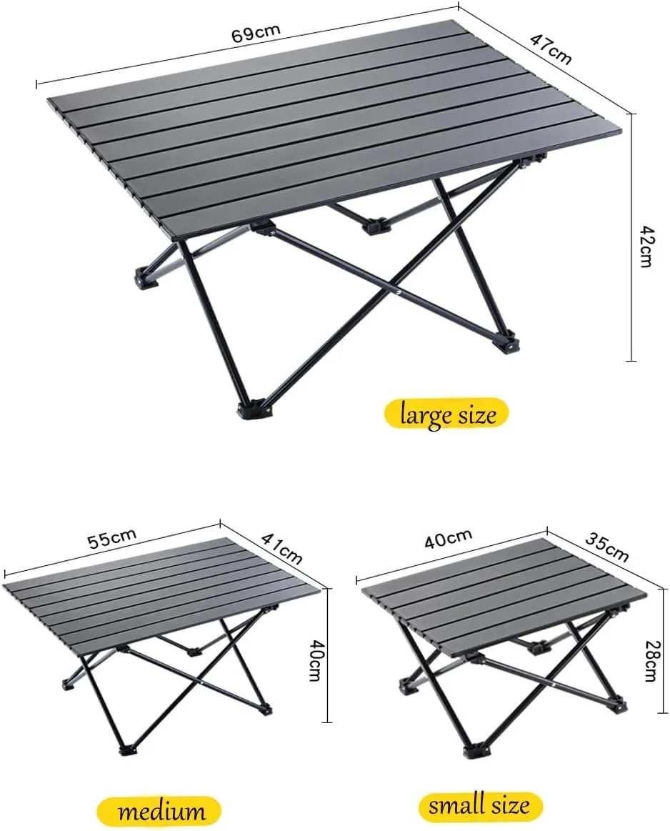Aluminum Alloy Camping Folding Table - Portable Picnic Desk with Carry Bag, Lightweight Outdoor Dining Set (Black Table (Medium))