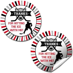 AmandaCreation Hockey Themed Birthday Party Thank You Sticker Labels, 40 x 2" Circle Stickers, Perfect for Party Favors, Envelope Seals & Goodie Bags