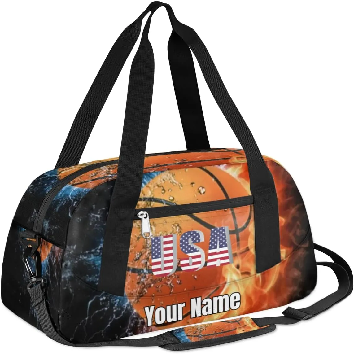 American Basketball Sports Print Boy Basketball Duffle Bag Kids Gym Bag, Ball Waterproof Gym Sports Duffle Bag Teen Personalized Travel Gymnastic Weekender Bag Custom Carry on Soccer Tote Bag for Boys