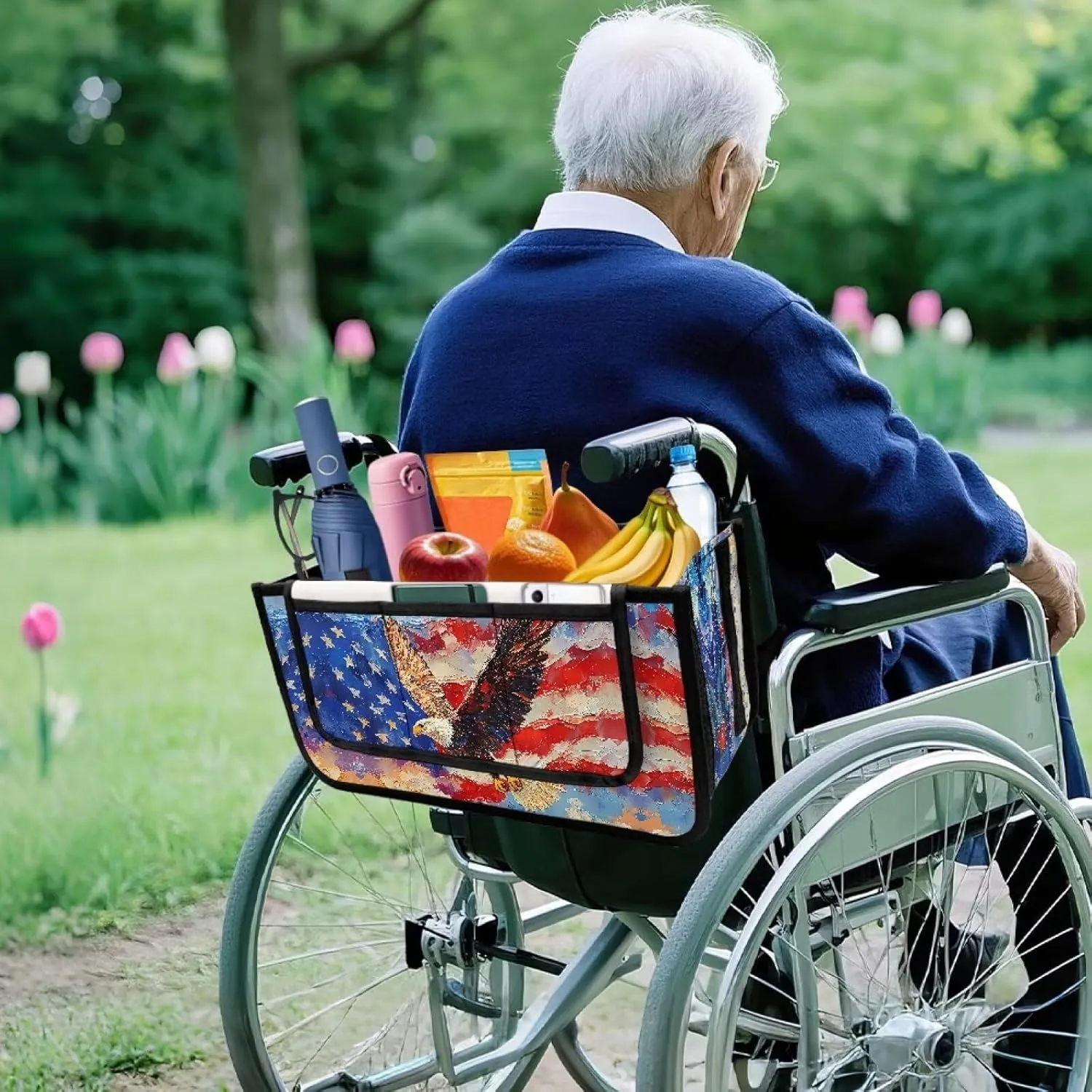 American Flag Eagle Walker Bag Foldable Walker Storage Bag with Small Internal Pockets Large Capacity Organizer Walker Attachment