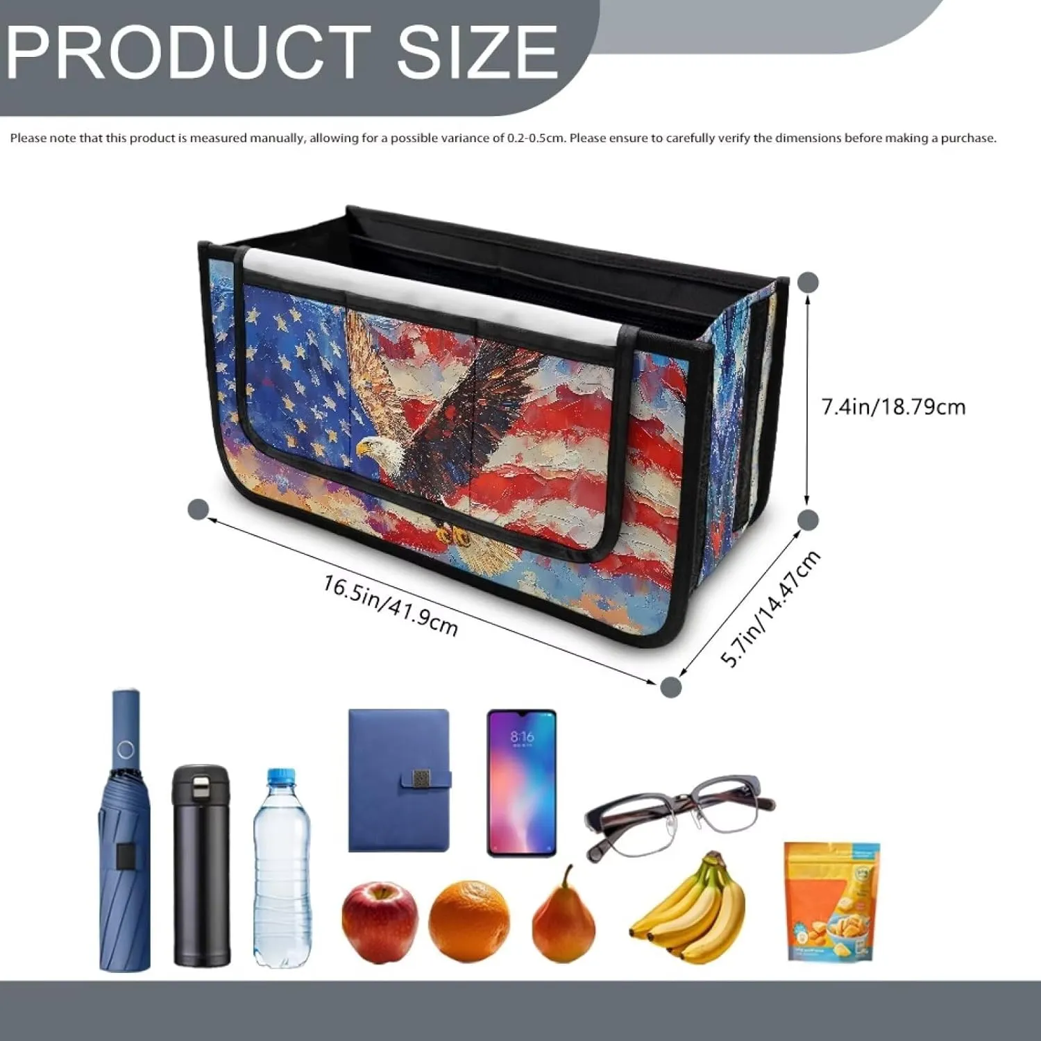 American Flag Eagle Walker Bag Foldable Walker Storage Bag with Small Internal Pockets Large Capacity Organizer Walker Attachment