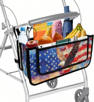 American Flag Eagle Walker Bag Foldable Walker Storage Bag with Small Internal Pockets Large Capacity Organizer Walker Attachment