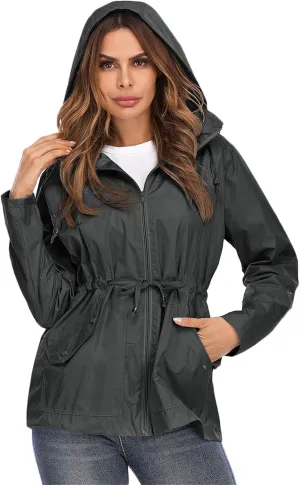 Andongnywell Women's Waterproof Waistcoat Hooded Breathable mesh Outdoor Hiking Rainproof Jackets Outwear