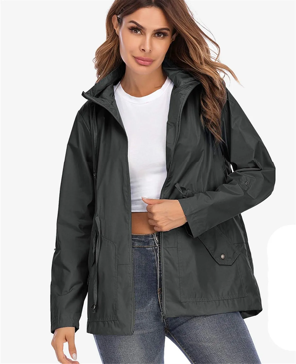 Andongnywell Women's Waterproof Waistcoat Hooded Breathable mesh Outdoor Hiking Rainproof Jackets Outwear