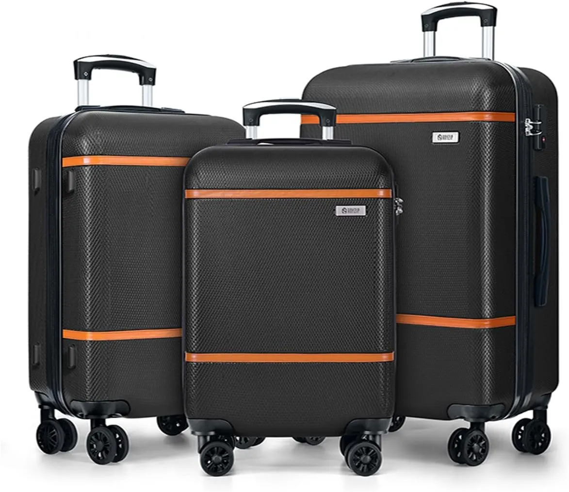 AnyZip Luggage Sets 3 Piece ABS PC Hardside Lightweight Suitcase with Spinner Wheels TSA Lock Carry on 20 24 28 Inch Black