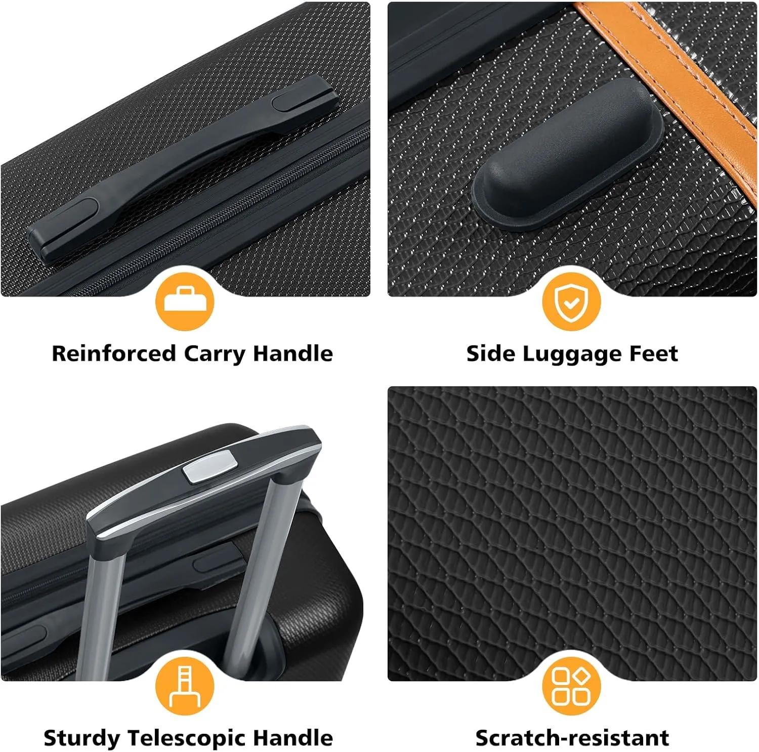 AnyZip Luggage Sets 3 Piece ABS PC Hardside Lightweight Suitcase with Spinner Wheels TSA Lock Carry on 20 24 28 Inch Black
