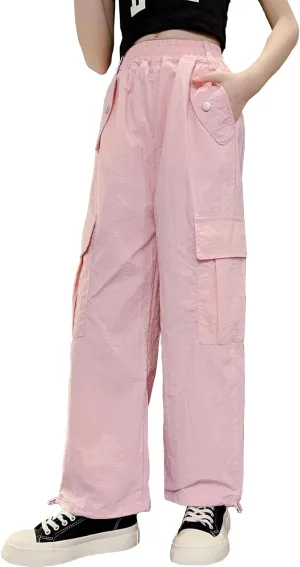 AOWKULAE Girls' Quick Drying & Waterproof Multi-Pockets Cargo Pant 5-14 Years