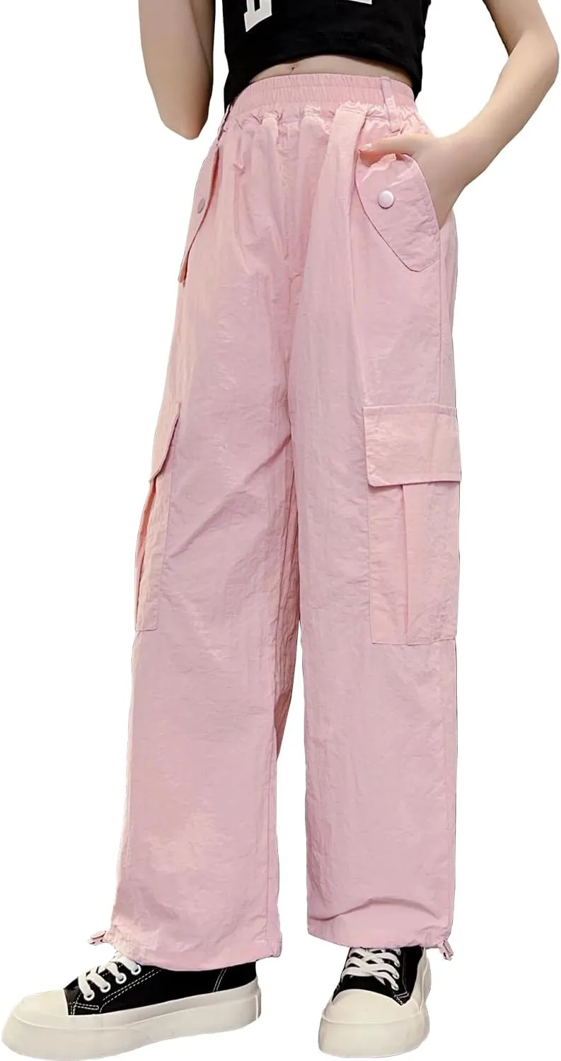 AOWKULAE Girls' Quick Drying & Waterproof Multi-Pockets Cargo Pant 5-14 Years