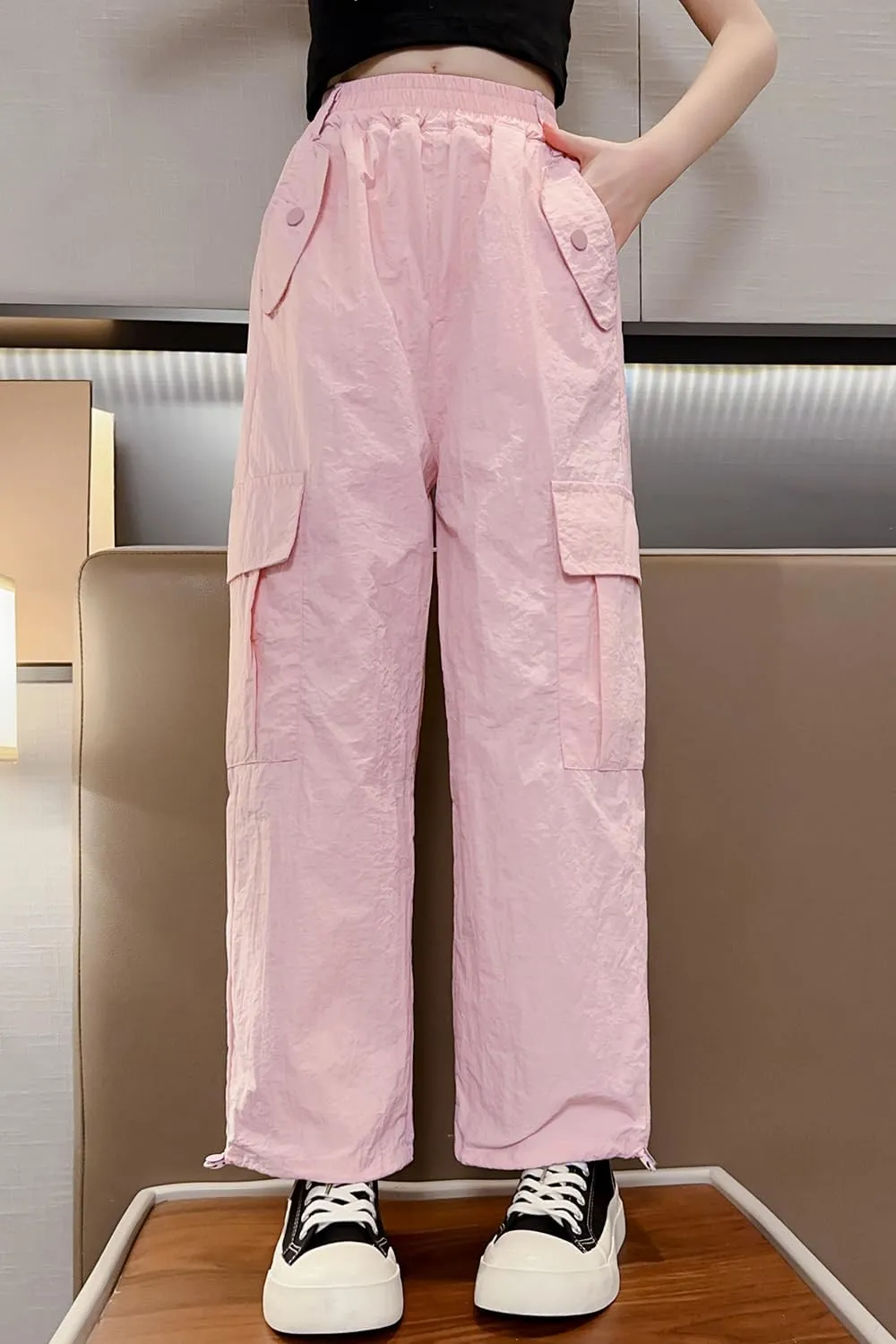 AOWKULAE Girls' Quick Drying & Waterproof Multi-Pockets Cargo Pant 5-14 Years
