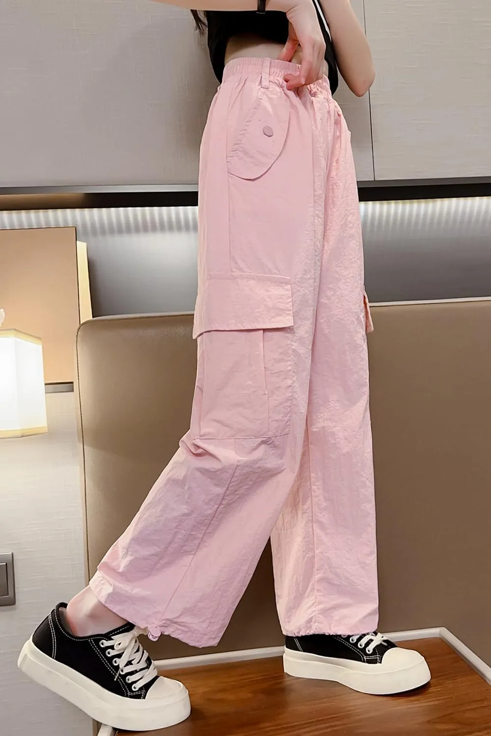 AOWKULAE Girls' Quick Drying & Waterproof Multi-Pockets Cargo Pant 5-14 Years