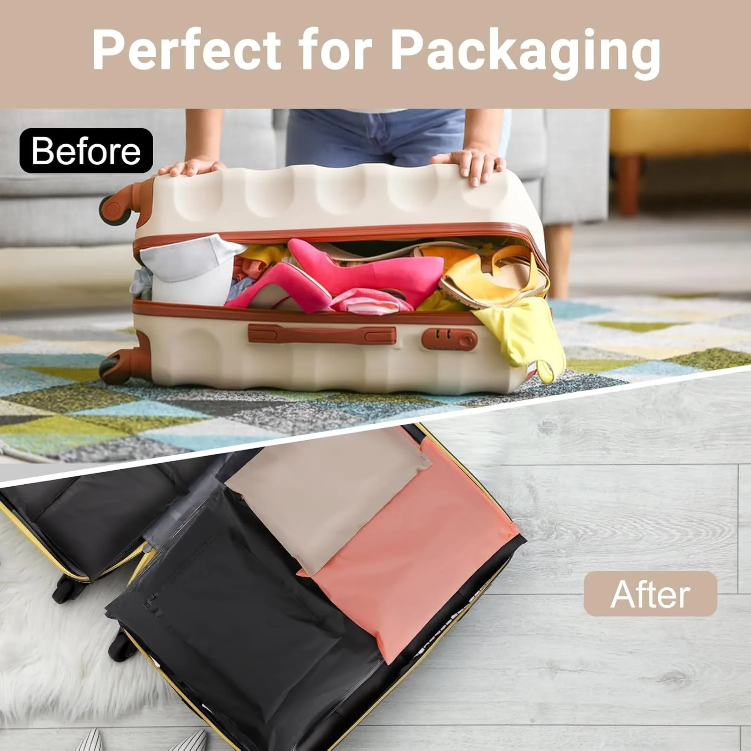 Apricot T Shirt Bags, 14x18 inch, Pack of 50, Frosted Zipper Bags for Clothes Packaging, Shipping, Small Business Mailing, Selling, Waterproof for Clothes, Dress, Sweater, Shoe