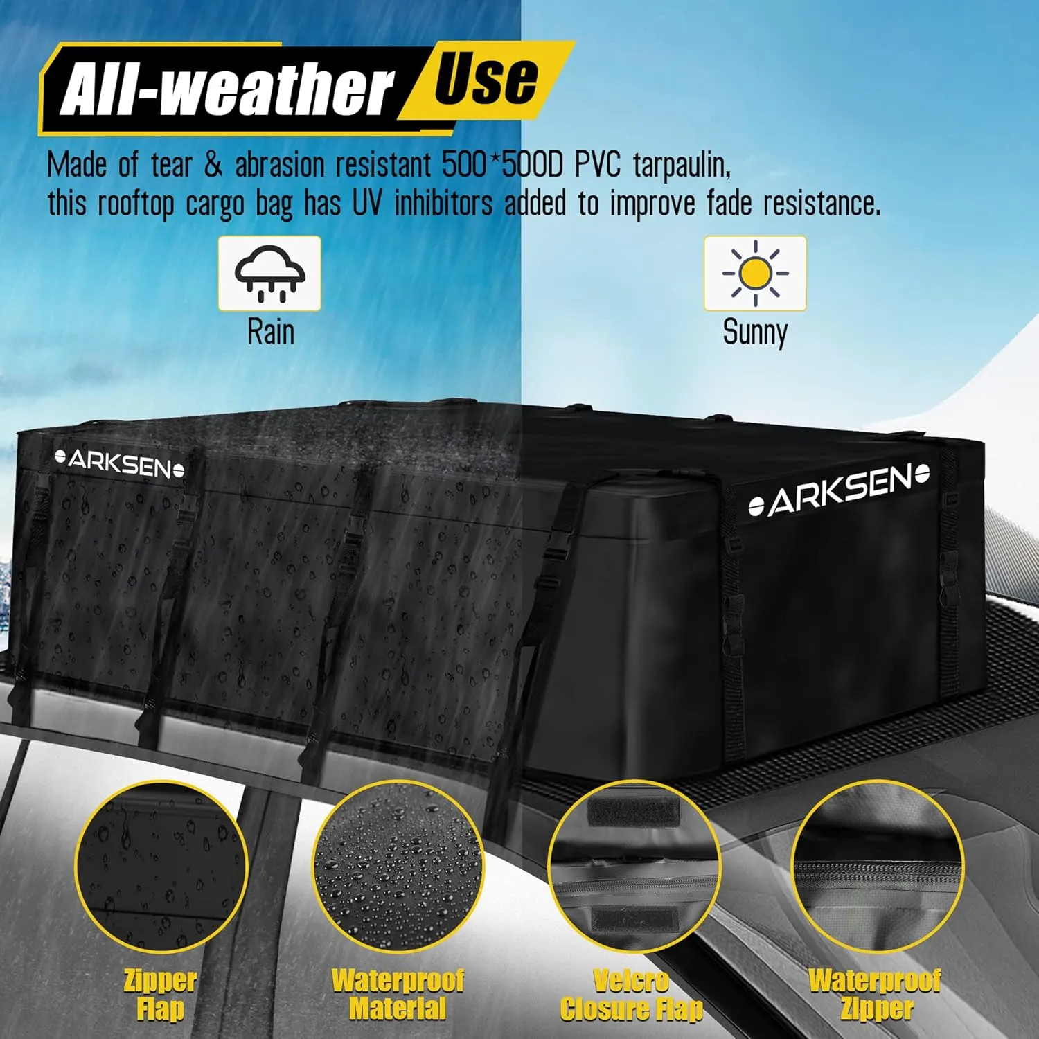ARKSEN Roof Top Luggage Storage Bag for 84" x 39" Roof Baskets Waterproof 29 Cubic Feet (83.07"L x 33.07"W x 18.11"H) with 12 Straps Anti-Slip Mat 8 Door Hooks for All Vehicles with or without Rack