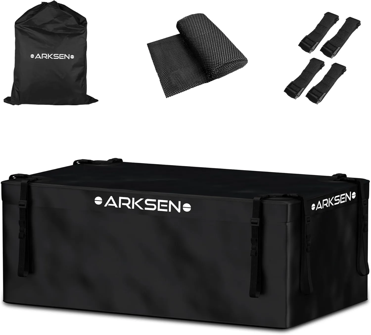 ARKSEN Rooftop Cargo Carrier Bag, Extra-Wide 14.5 Cubic Feet Waterproof Heavy Duty Car Roof Rack Bag for Full-Size Cars with 8 Reinforced Straps, 4 Door Hook Straps & Anti-Slip Mat