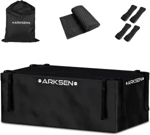ARKSEN Rooftop Cargo Carrier Bag, Extra-Wide 14.5 Cubic Feet Waterproof Heavy Duty Car Roof Rack Bag for Full-Size Cars with 8 Reinforced Straps, 4 Door Hook Straps & Anti-Slip Mat