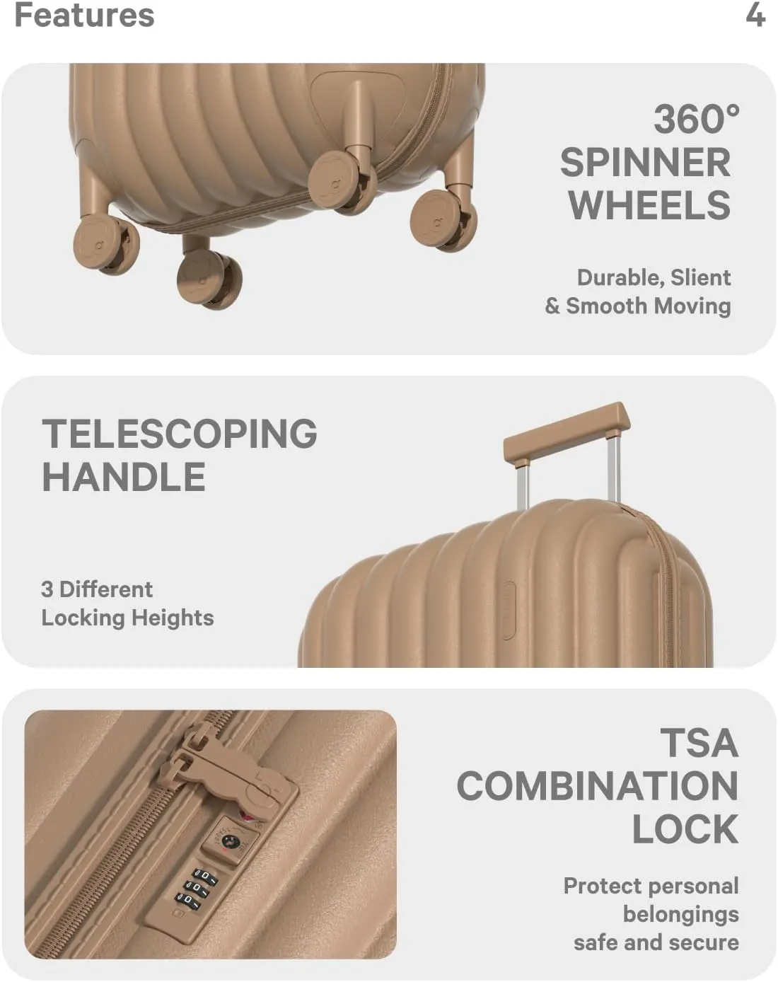 artrips Carry On Luggage with 8 Spinner Wheels,20''Spinner Luggage,PC Lightweight Hardside Luggage with Bread Design,TSA Lock, Brown,Carry On 20-Inch,47L