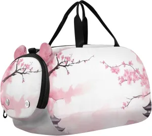 Asian Style Pink Duffle Bag for Girl, Sports Duffle Gym Bags with Shoe Compartment, Personalized Overnight Bag Travel Weekender for Kids