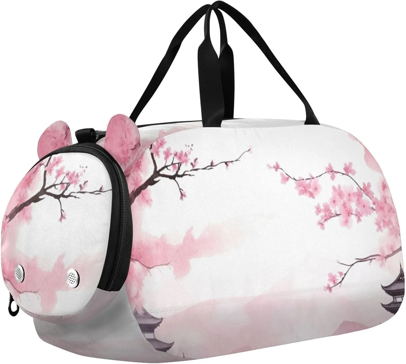 Asian Style Pink Duffle Bag for Girl, Sports Duffle Gym Bags with Shoe Compartment, Personalized Overnight Bag Travel Weekender for Kids