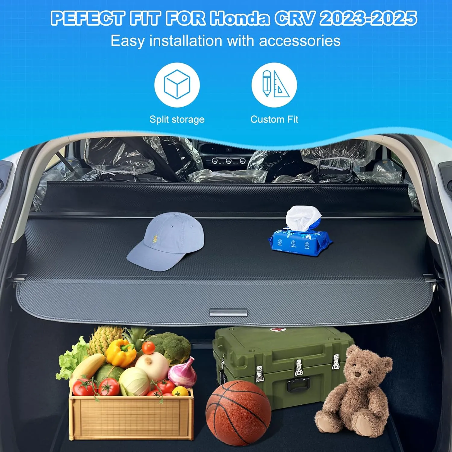 AUXKO Retractable Cargo Cover for Honda CRV 2023-2025, Trunk Shade Screen for 2024 2025 CRV, Anti-Peeping Luggage Privacy Shield, Carbon Fiber (NOT for Sport Touring Hybrid)