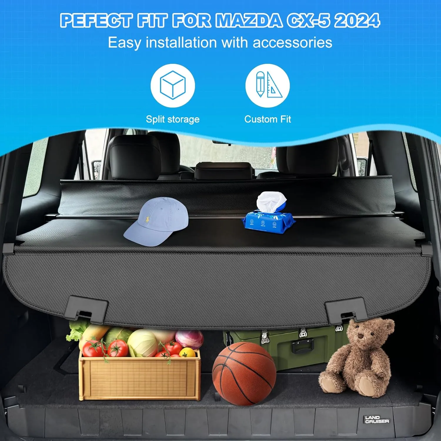 AUXKO Retractable Cargo Cover for Mazda CX-5 2025-2017, Trunk Cargo Cover Luggage Security Shade Cover for 2025 2024 2023 Mazda CX5 Shielding Shade Anti-Peeping Luggage Privacy Screen, Carbon Fiber
