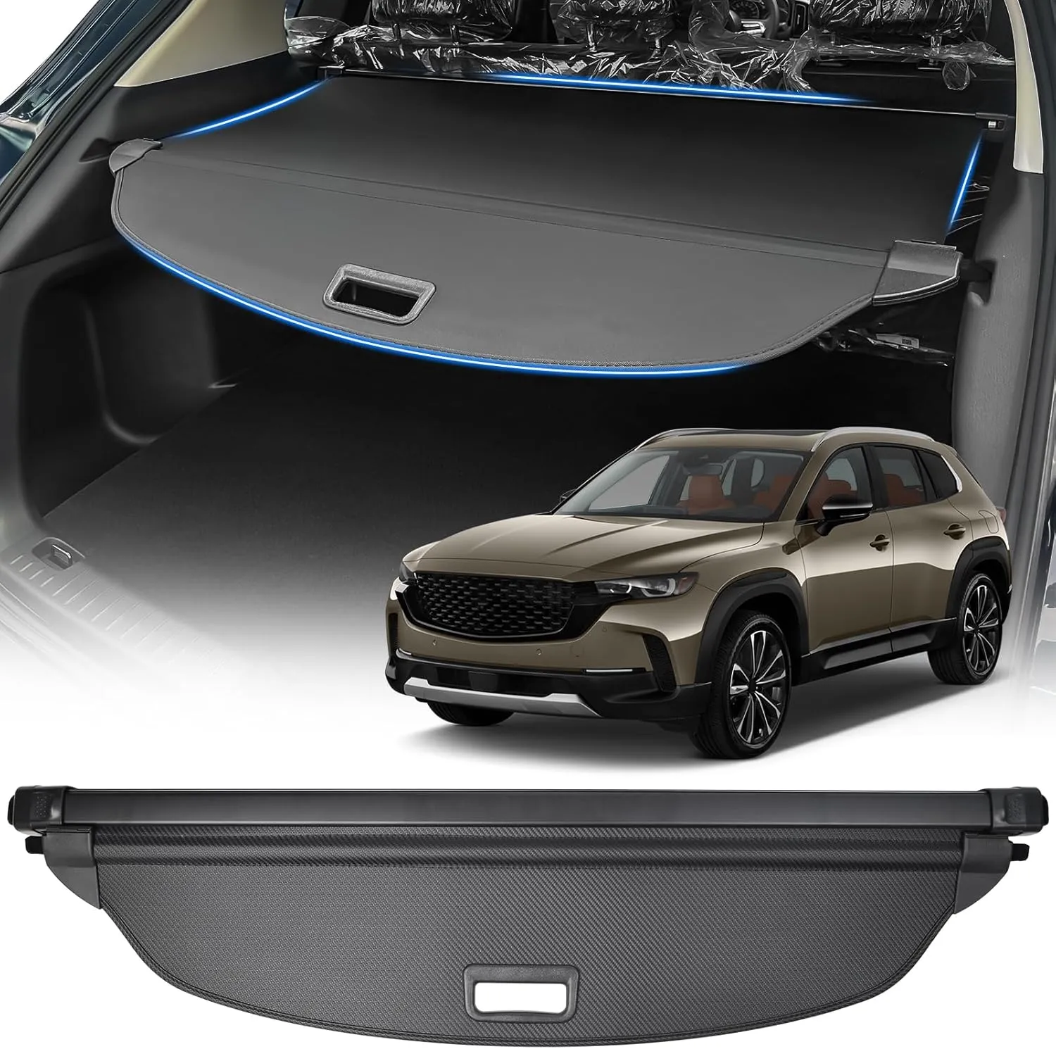 AUXKO Retractable Cargo Cover for Mazda CX-50 2025 2024 2023, Trunk Cargo Cover Luggage Security Shade Cover for 2025 2024 Mazda CX50 Shielding Shade Anti-Peeping Luggage Privacy Screen, Carbon Fiber