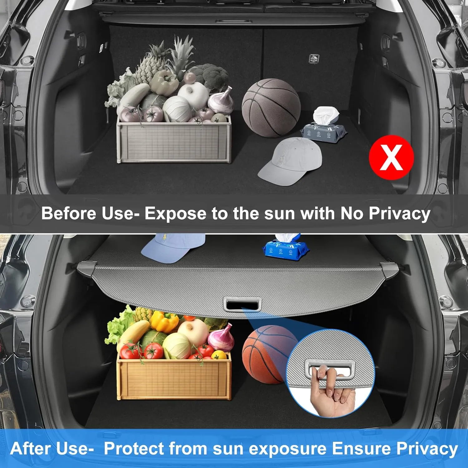 AUXKO Retractable Cargo Cover for Mazda CX-50 2025 2024 2023, Trunk Cargo Cover Luggage Security Shade Cover for 2025 2024 Mazda CX50 Shielding Shade Anti-Peeping Luggage Privacy Screen, Carbon Fiber