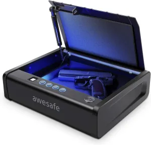 awesafe Gun Safe, Updated Biometric Gun Safes for Pistols, Quick Access Pistol Safe Fingerprint Handgun Safe with Keys and Keypad, Gun Lock Box for Home