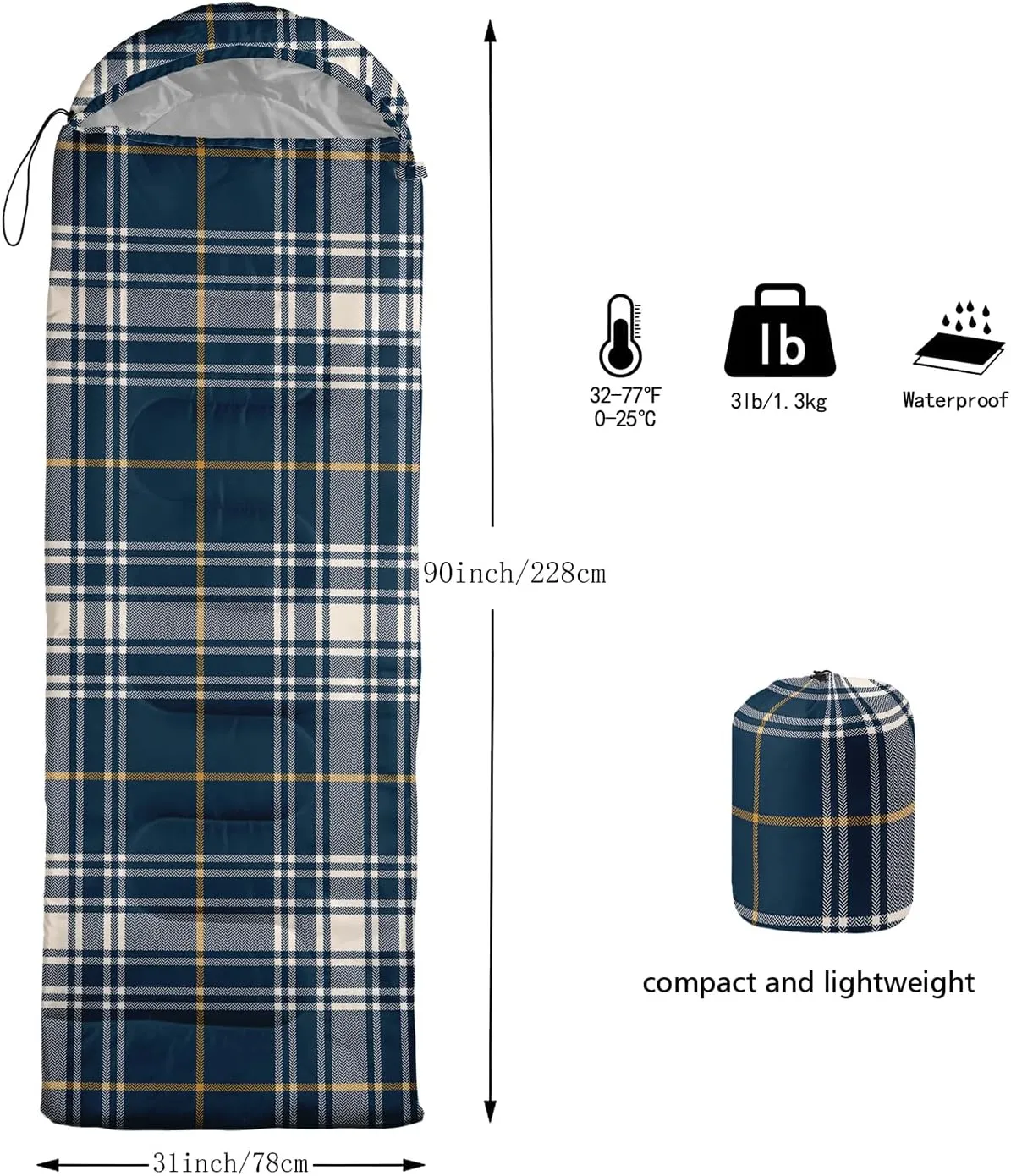 Axolotl Tiger Skin Sleeping Bag,3 Season Warm Cool Weather Waterproof Portable Camping Bag for Adults,Lightweight Backpacking Bag with Compression Sack for Camping Travelling Outdoor Picnic,Yellow