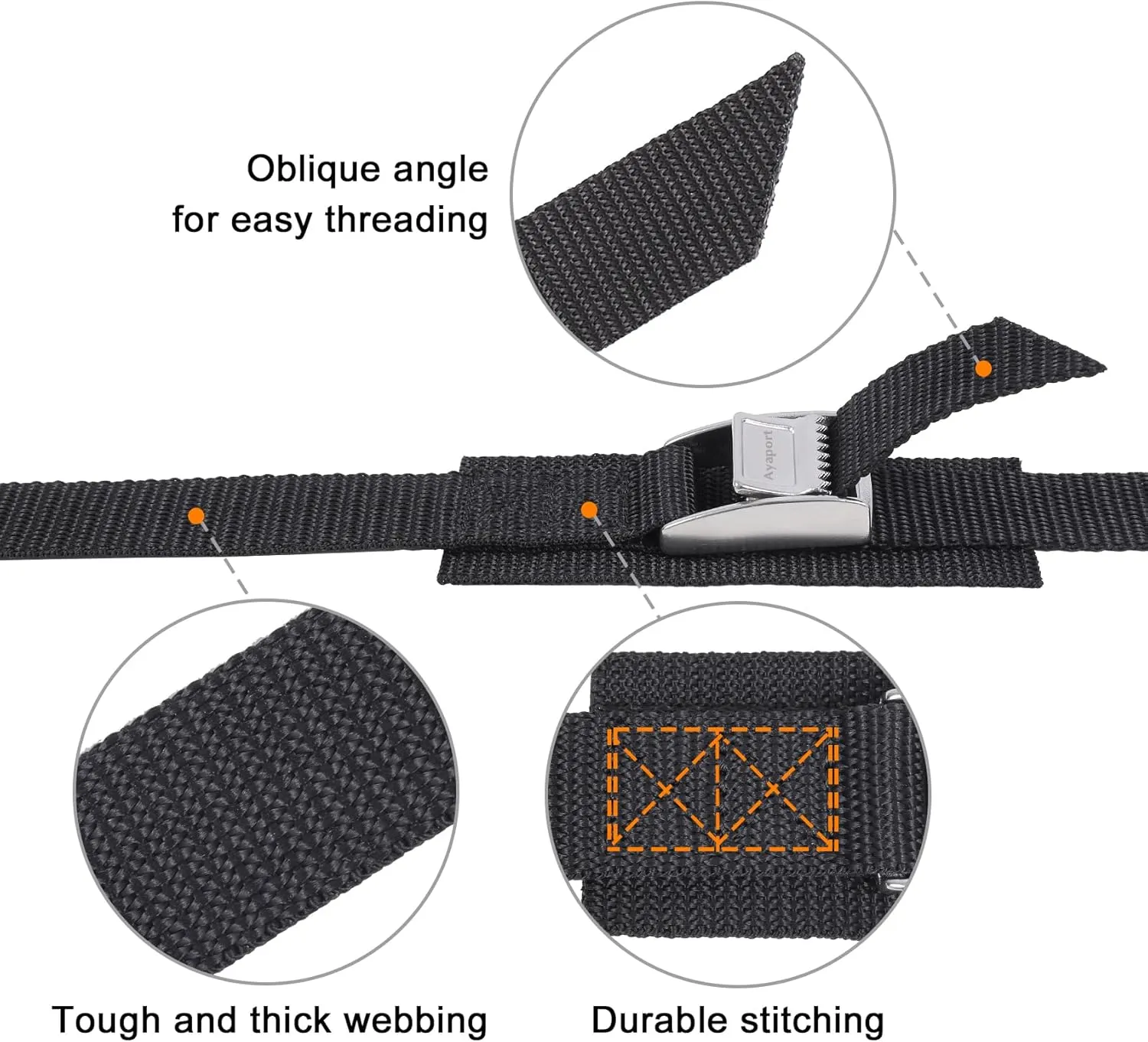 Ayaport Lashing Straps with Stainless Steel Buckles 16ft Adjustable Cam Buckle Tie Down Cinch Strap for Packing Black