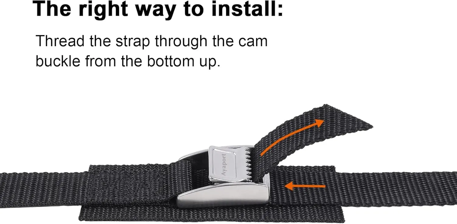 Ayaport Lashing Straps with Stainless Steel Buckles 16ft Adjustable Cam Buckle Tie Down Cinch Strap for Packing Black