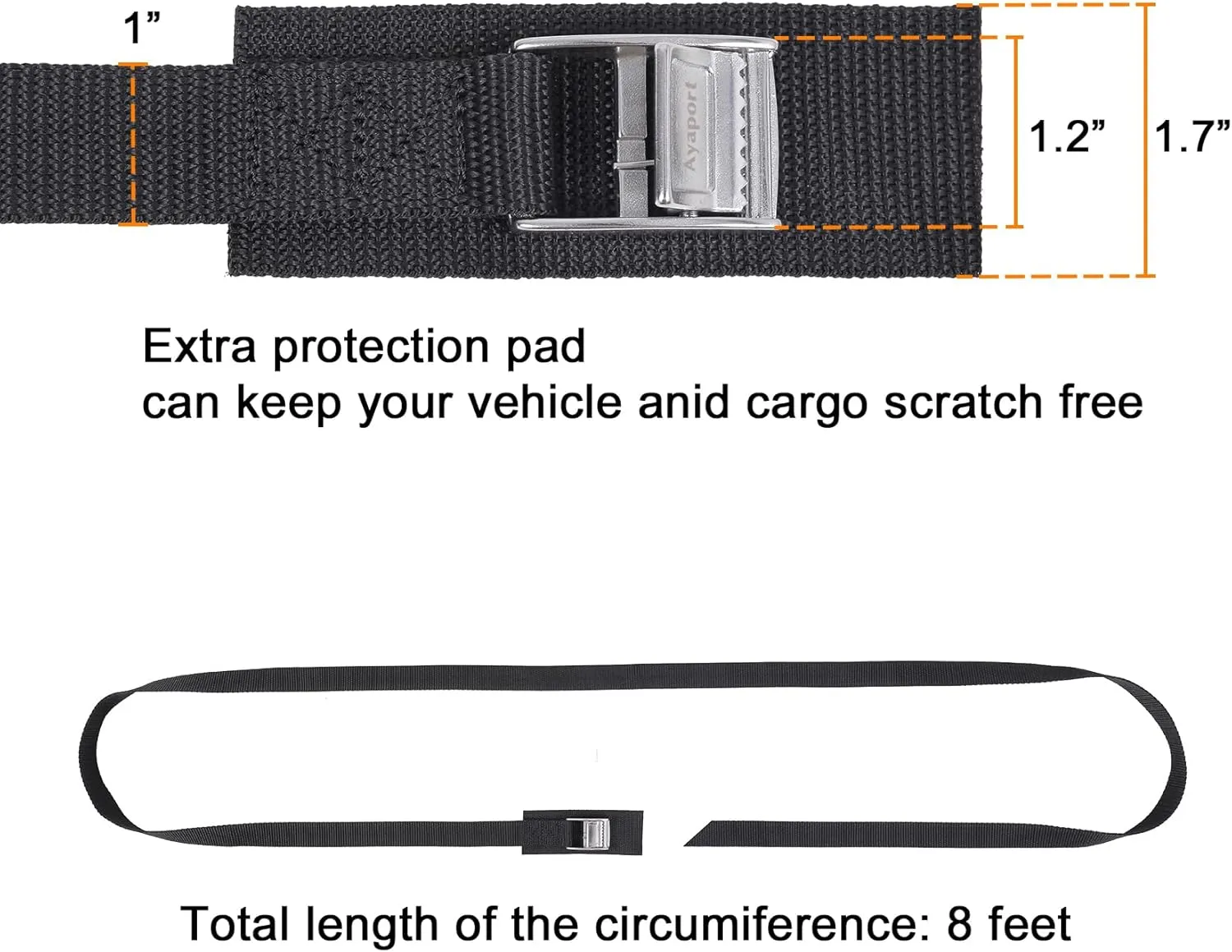Ayaport Lashing Straps with Stainless Steel Buckles 16ft Adjustable Cam Buckle Tie Down Cinch Strap for Packing Black