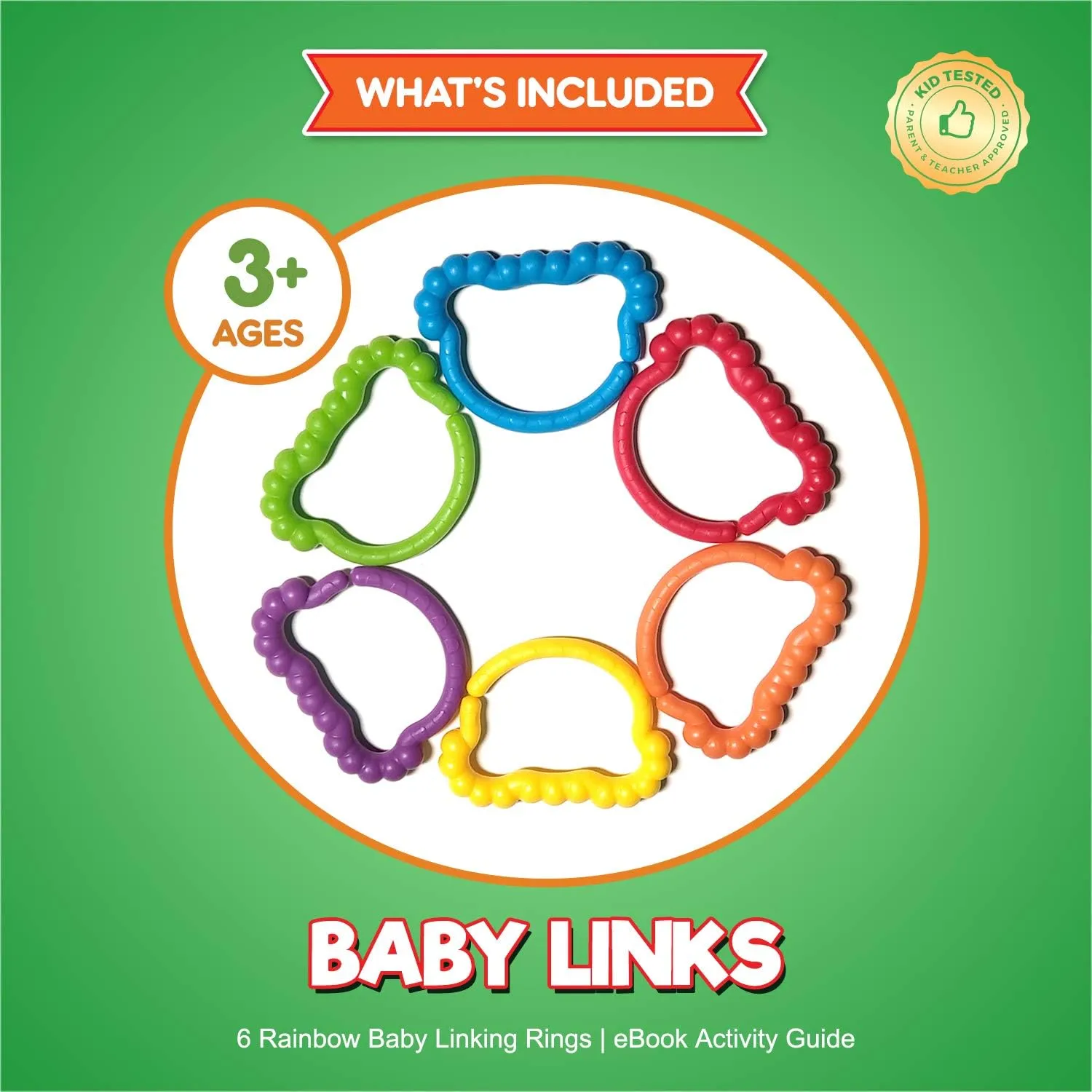 Baby Rings Toy Links Educational Toys - Link Toys, Teething Toys, Infant Toys, Baby Accessories, Stroller Toys, Car Seat Toys, Fine Motor Rainbow Jumbo Toys for Toddlers