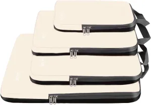BAGAIL 4 Set/6 Set/8 Set Compression Packing Cubes Travel Accessories Expandable Packing Organizers(Beige ClothPattern 4 Set)