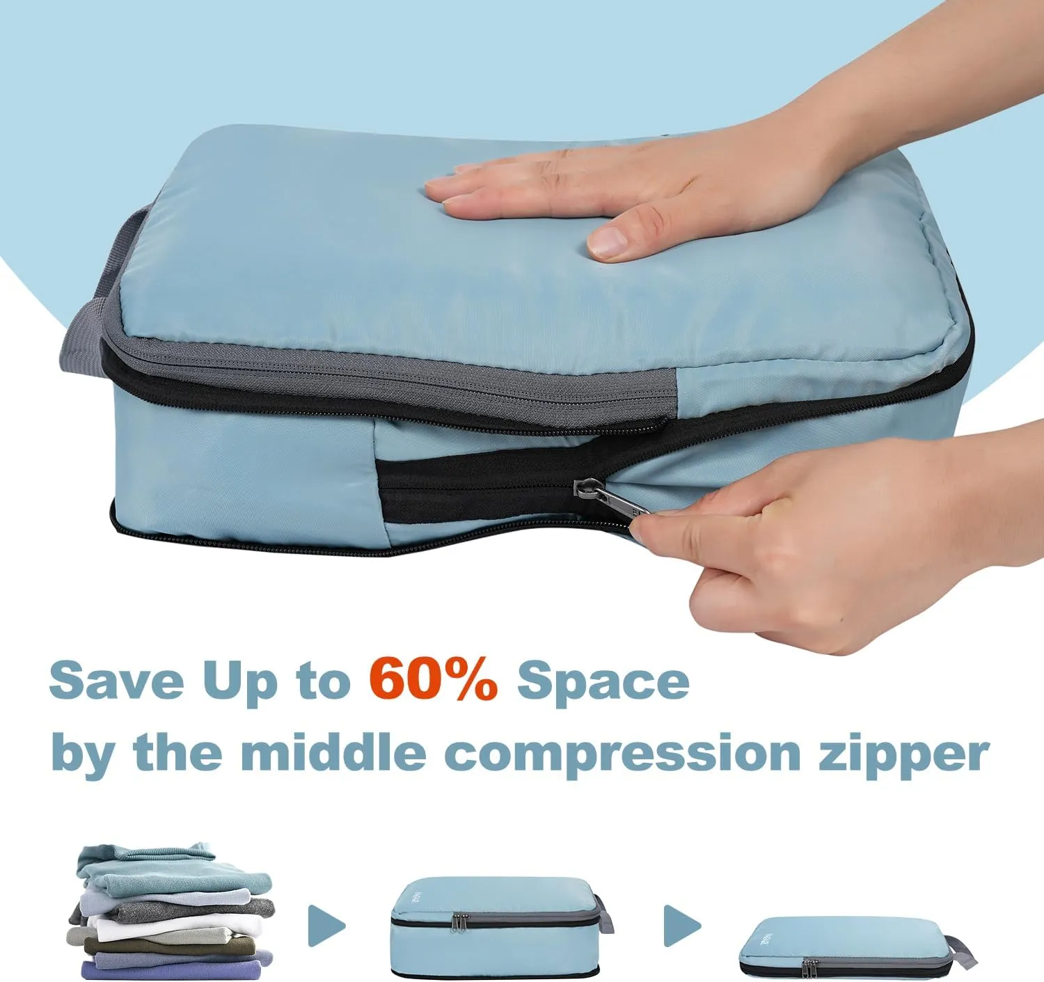 BAGAIL 4 Set/6 Set/8 Set Compression Packing Cubes Travel Accessories Expandable Packing Organizers(Dusty Blue ClothPattern 4 Set)