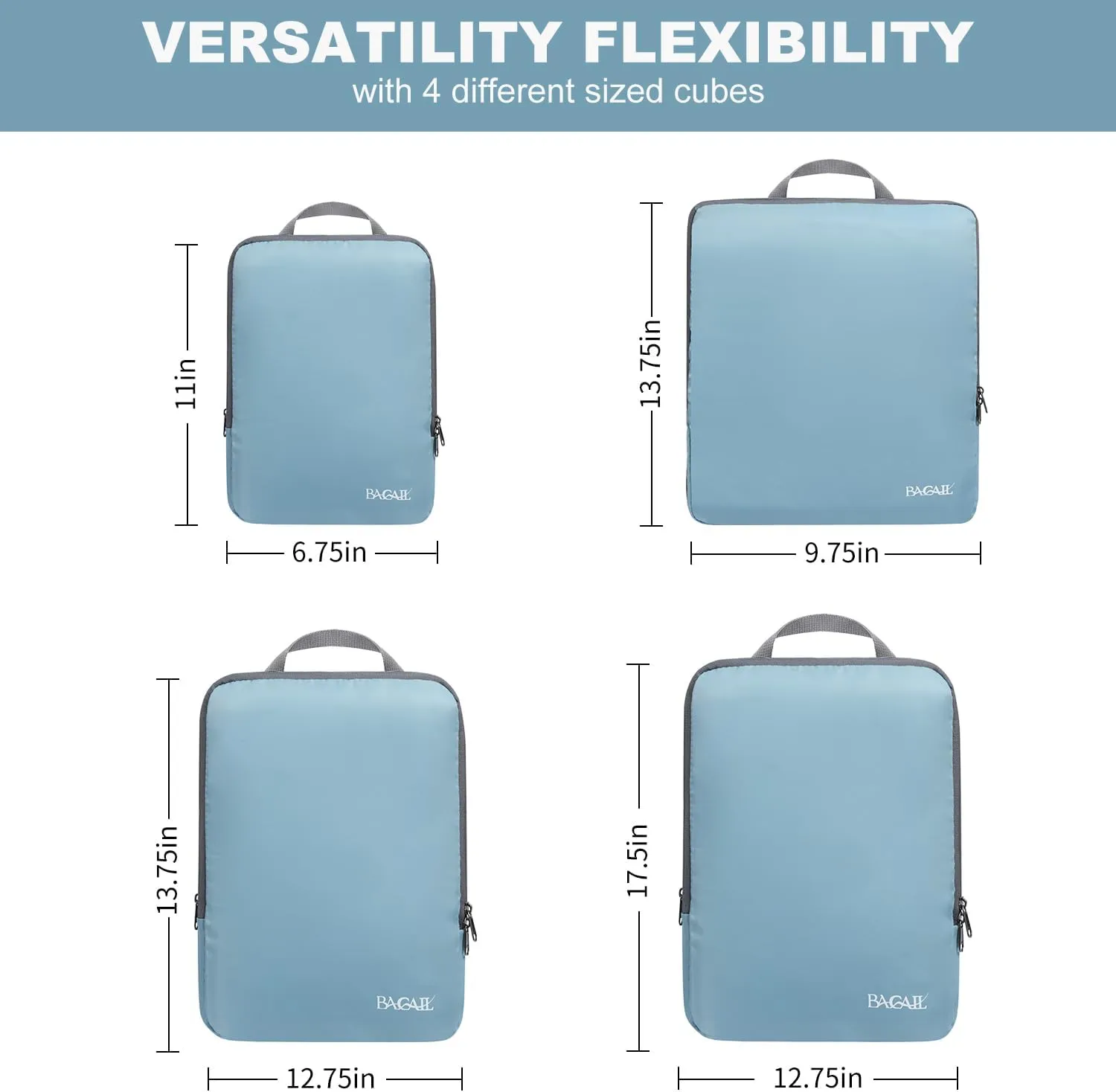 BAGAIL 4 Set/6 Set/8 Set Compression Packing Cubes Travel Accessories Expandable Packing Organizers(Dusty Blue ClothPattern 4 Set)