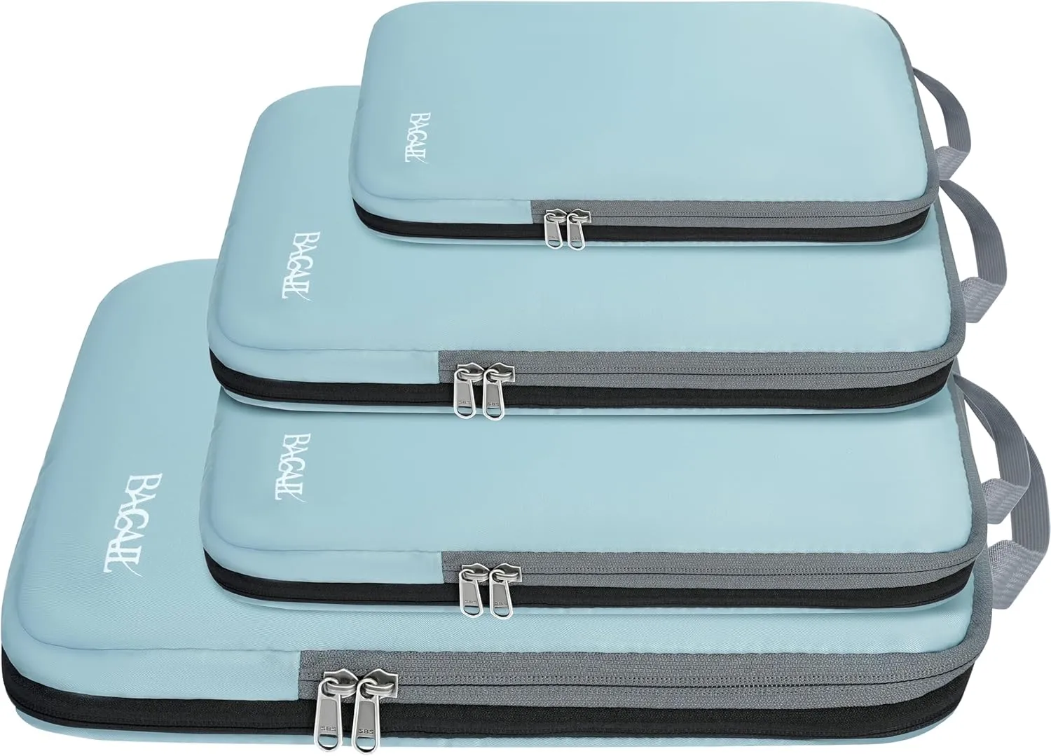 BAGAIL 4 Set/6 Set/8 Set Compression Packing Cubes Travel Accessories Expandable Packing Organizers(Dusty Blue ClothPattern 4 Set)