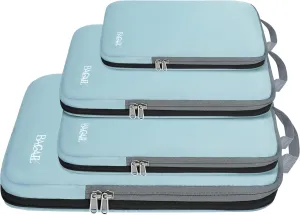 BAGAIL 4 Set/6 Set/8 Set Compression Packing Cubes Travel Accessories Expandable Packing Organizers(Dusty Blue ClothPattern 4 Set)