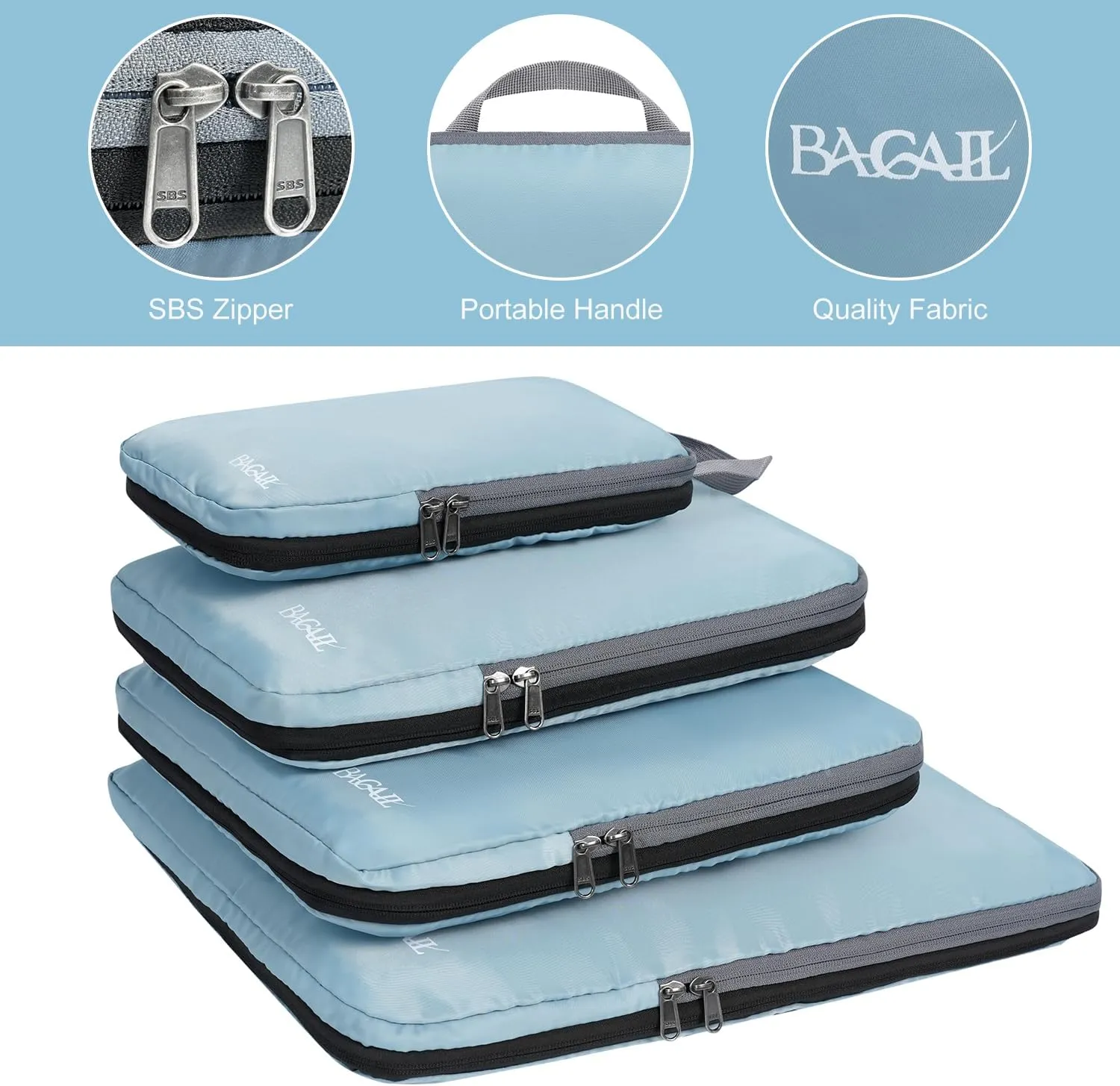 BAGAIL 4 Set/6 Set/8 Set Compression Packing Cubes Travel Accessories Expandable Packing Organizers(Dusty Blue ClothPattern 4 Set)