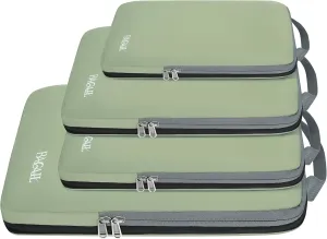 BAGAIL 4 Set/6 Set/8 Set Compression Packing Cubes Travel Accessories Expandable Packing Organizers(Matcha Green ClothPattern 4 Set)