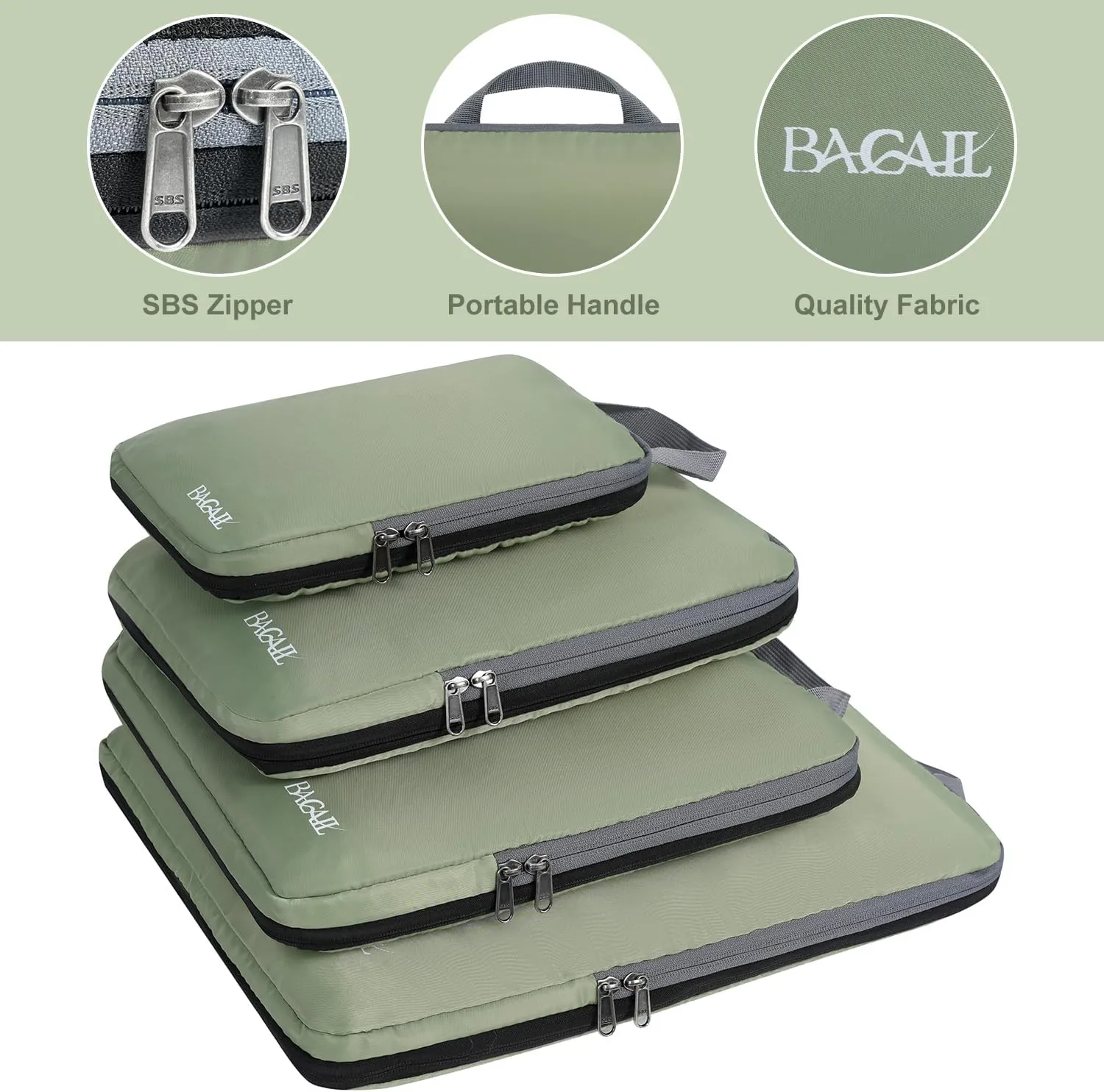 BAGAIL 4 Set/6 Set/8 Set Compression Packing Cubes Travel Accessories Expandable Packing Organizers(Matcha Green ClothPattern 4 Set)