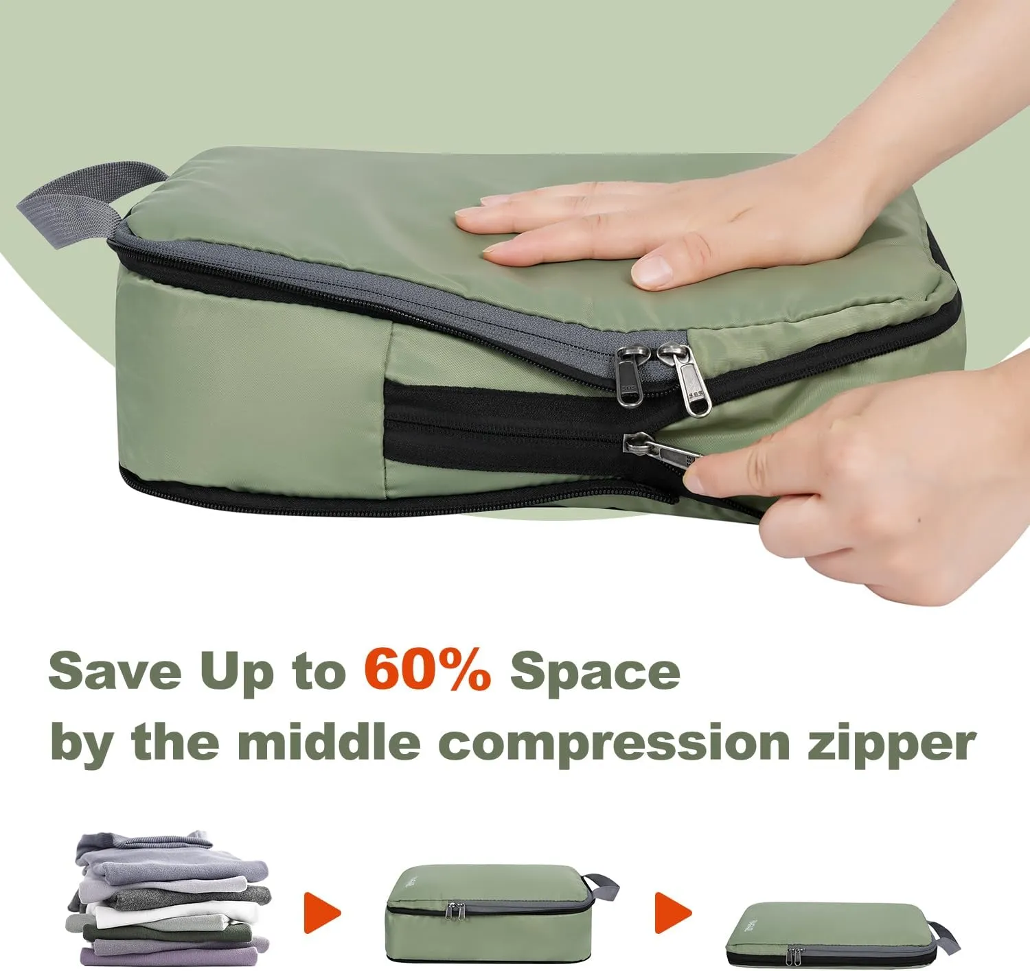 BAGAIL 4 Set/6 Set/8 Set Compression Packing Cubes Travel Accessories Expandable Packing Organizers(Matcha Green ClothPattern 4 Set)