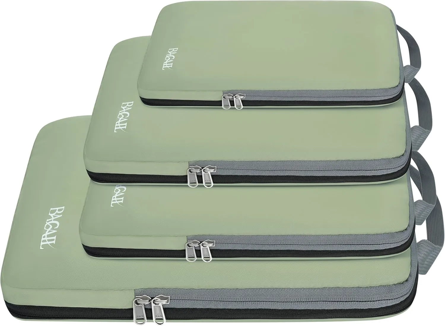 BAGAIL 4 Set/6 Set/8 Set Compression Packing Cubes Travel Accessories Expandable Packing Organizers(Matcha Green ClothPattern 4 Set)
