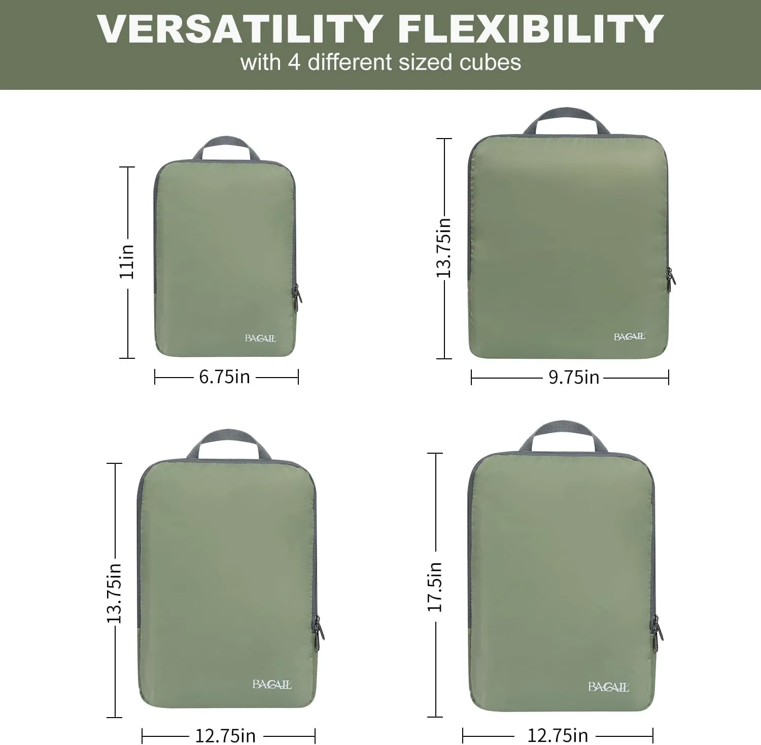 BAGAIL 4 Set/6 Set/8 Set Compression Packing Cubes Travel Accessories Expandable Packing Organizers(Matcha Green ClothPattern 4 Set)