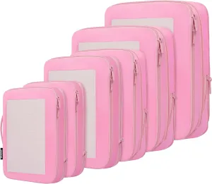BAGAIL 4 Set/6 Set/8 Set Compression Packing Cubes Travel Accessories Expandable Packing Organizers(Pink SquareMesh 6 Set)