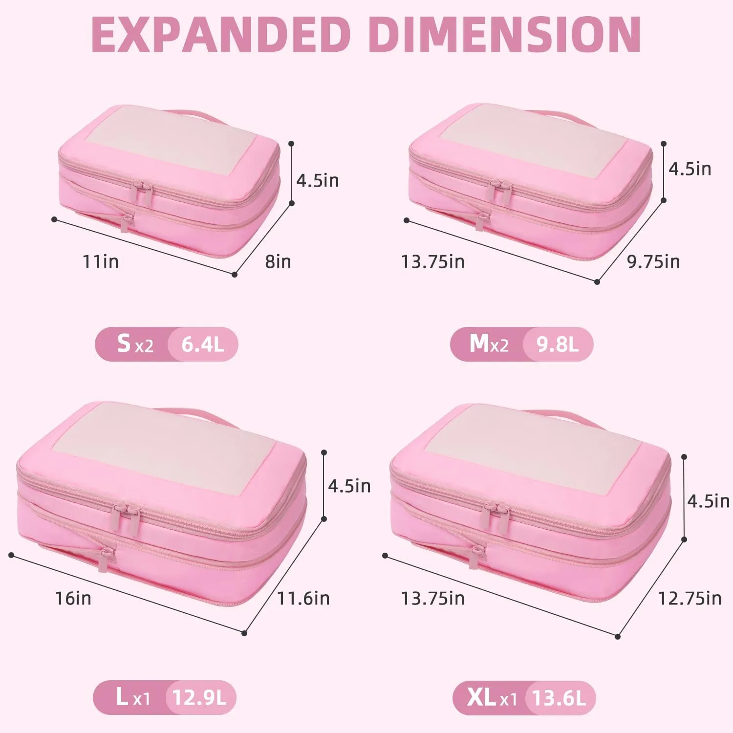 BAGAIL 4 Set/6 Set/8 Set Compression Packing Cubes Travel Accessories Expandable Packing Organizers(Pink SquareMesh 6 Set)