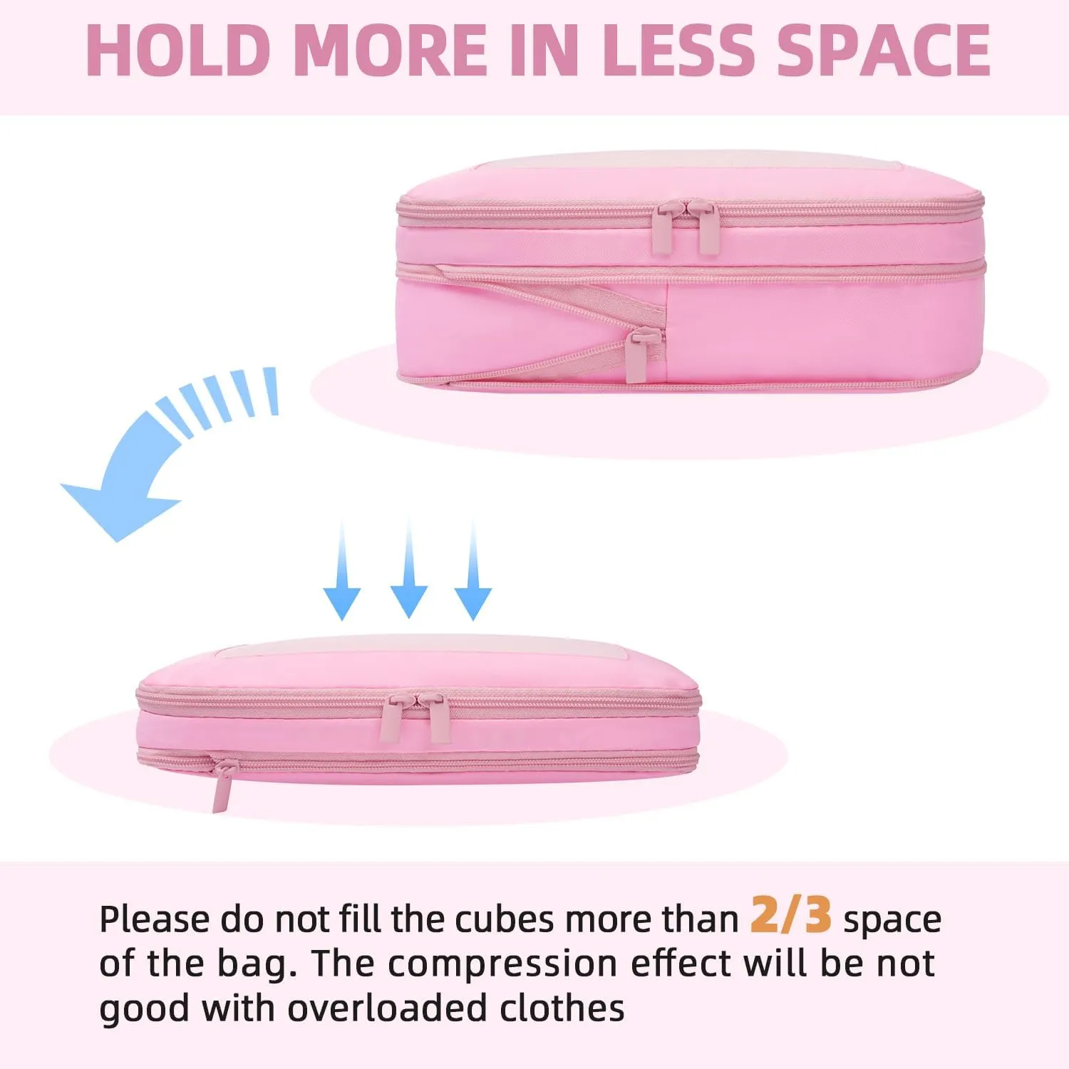 BAGAIL 4 Set/6 Set/8 Set Compression Packing Cubes Travel Accessories Expandable Packing Organizers(Pink SquareMesh 6 Set)