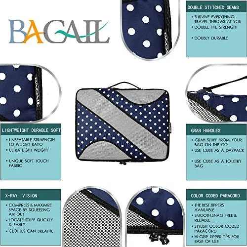 Bagail 6 Set Packing Cubes, 3 Various Sizes Travel Organizers, Navy
