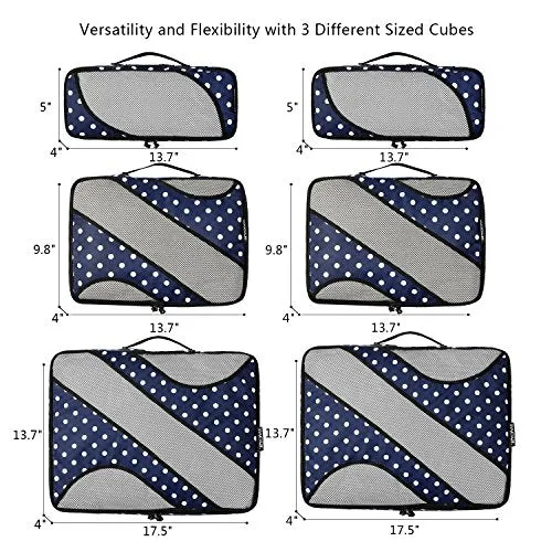 Bagail 6 Set Packing Cubes, 3 Various Sizes Travel Organizers, Navy