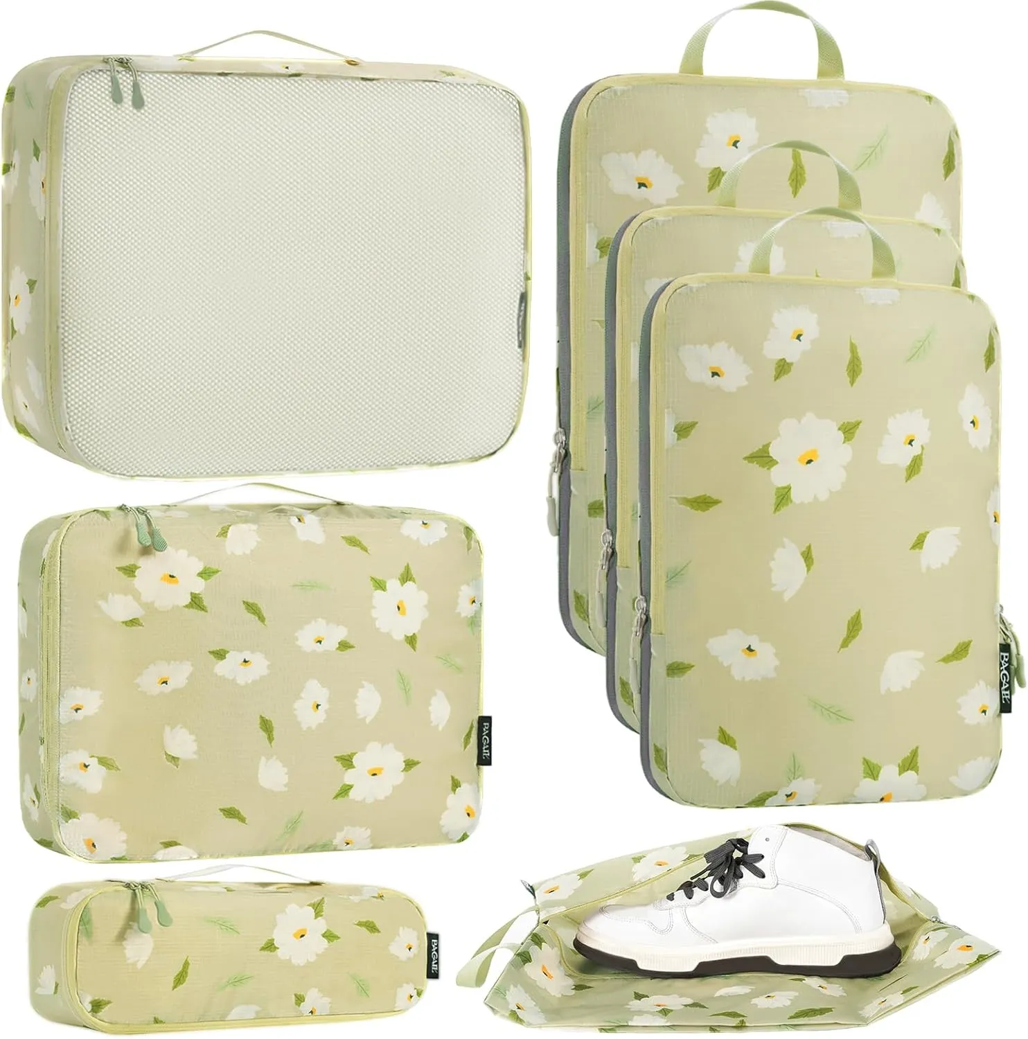 Bagail Ultralight Compression Cubes 7 Set - 3 Packing Cubes, 3 Organizers, and 1 Shoe Bag