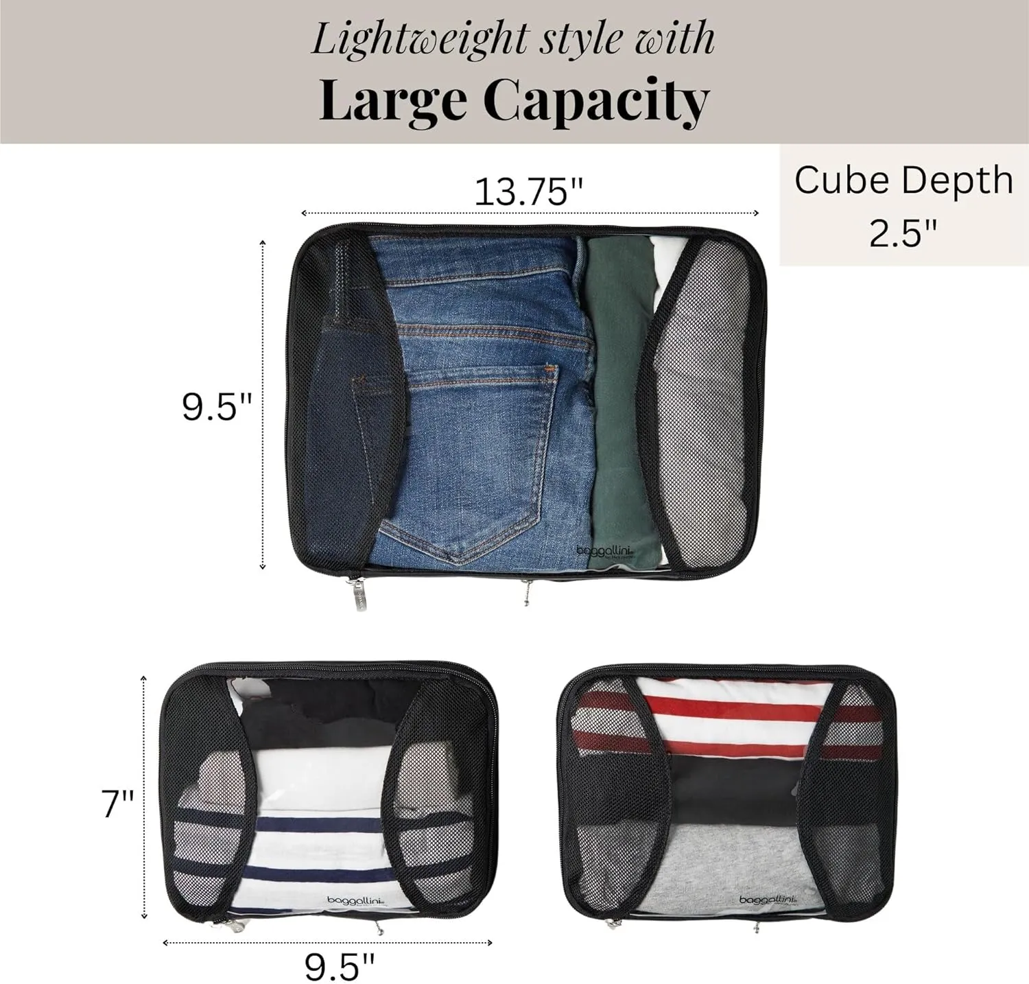 Baggallini Compression Cube 3-piece set - Lightweight Compression Packing Cubes for Travel
